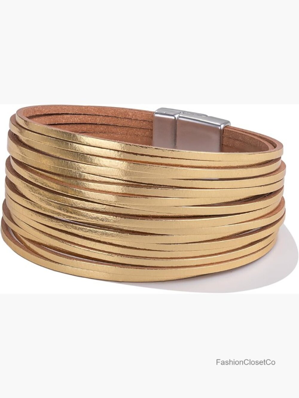 Boho Leather Wrap Bracelet Stackable Layered Bangle Cuff with Magnetic Clasp